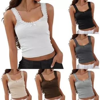 Женские топы без рукавов с круглым вырезом, укороченные топы, модные рубашки-бретельки L бежевый