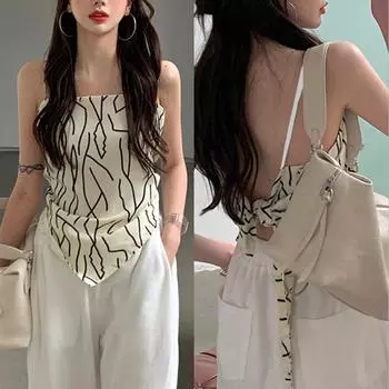 Женские топы без рукавов с открытой спиной и вырезом «лодочка» M чёрный