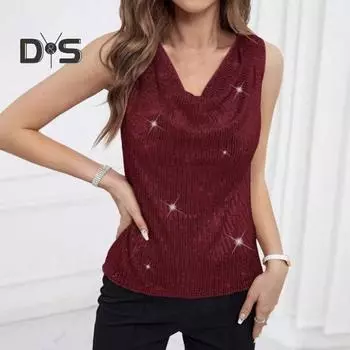Женские топы без рукавов с пайетками и V-образным вырезом, блестящие блузки, сексуальные топы на бретельках для коктейльной вечеринки, клубной одежды, вечеринки S шампанского