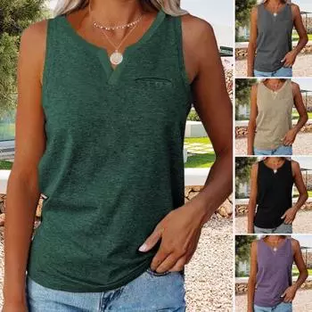 Женские топы без рукавов с V-образным вырезом и широкими бретелями, однотонный цвет, дышащий дизайн S зелёный