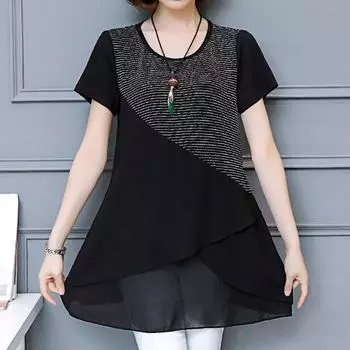 Женские топы, блузки, топы больших размеров, шифоновая блузка в стиле Харадзюку, рубашки, женские топы, короткие сращенные L чёрный