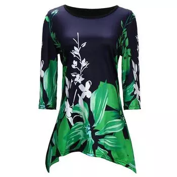 Женские топы больших размеров, асимметричная туника с цветочным принтом и короткими рукавами, блузка, футболка S