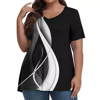 Женские топы больших размеров, короткие рубашки, повседневная одежда с V-образным вырезом, топы с 3D-принтами, футболки 6XL