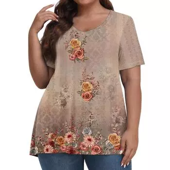 Женские топы больших размеров, короткие рубашки, повседневная одежда с V-образным вырезом, топы с 3D-принтами, футболки 6XL