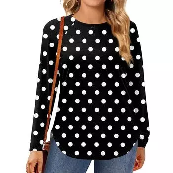 Женские топы больших размеров, рубашки с длинным рукавом, туника с круглым вырезом, повседневная свободная блузка L-5X XL чёрный