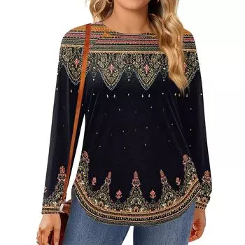 Женские топы больших размеров, рубашки с длинным рукавом, туника с круглым вырезом, повседневная свободная блузка L-5X XXL чёрный