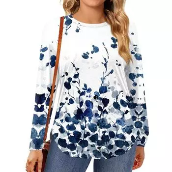 Женские топы больших размеров, рубашки с длинным рукавом, туника с круглым вырезом, повседневная свободная блузка L-5X XXXL