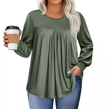 Женские топы больших размеров, рубашки с длинным рукавом, туника с круглым вырезом, повседневная свободная блузка L-5X XXL