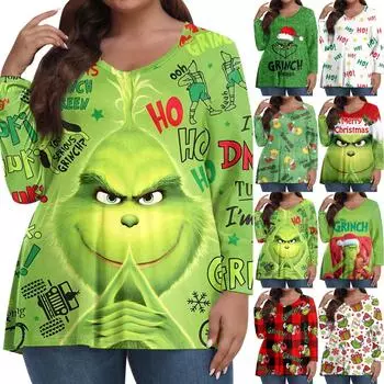 Женские топы больших размеров с длинным рукавом и принтом, рубашки с V-образным вырезом, повседневная одежда, топы XXXXXL