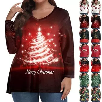 Женские топы больших размеров с длинным рукавом и принтом, рубашки с V-образным вырезом, повседневная одежда, топы XXXL чёрный