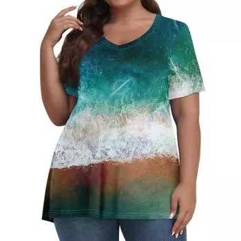 Женские топы больших размеров с короткими рукавами рубашки с V-образным вырезом повседневная одежда одежда с принтами топы футболки женские XL