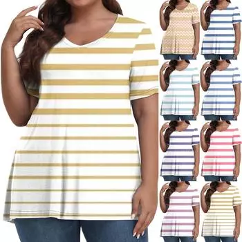 Женские топы больших размеров, шорты с рукавами, рубашки с V-образным вырезом, повседневная одежда, топы с принтом L синий