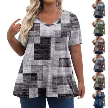 Женские топы больших размеров, шорты с рукавами, рубашки с V-образным вырезом, повседневная одежда, топы с принтами XXXXL синий