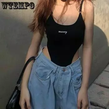Женские топы большого размера, сексуальное боди с высокой крестовиной, майка без талии, тонкая нижняя майка S чёрный