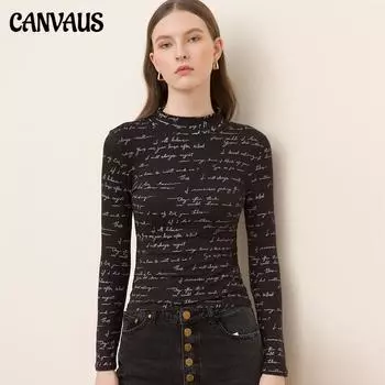 Женские топы CANVAUS с длинными рукавами и высоким воротником, тонкая модная базовая рубашка S чёрный