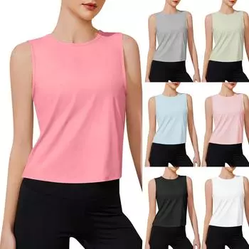 Женские топы для йоги без рукавов, крутая футболка для тренировок, короткие укороченные топы на бретелях для бега L