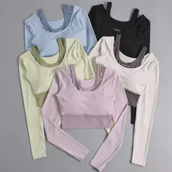 Женские топы для йоги высшего качества с накладками на грудь, длинными рукавами, сетчатый стиль знаменитостей для спортзала и бега Large