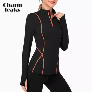 Женские топы для тренировок с длинными рукавами, спортивная толстовка для бега на молнии с отверстием для большого пальца, пуловер, рубашка-танкини, топ M зелёный/виноградный