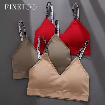 Женские топы FINETOO с глубоким V-образным вырезом, модные бюстгальтеры без косточек с буквенным ремнем для девочек, бюстгальтеры с подкладкой для девочек M-2XL, женский укороченный топ размера плюс, женское сексуальное женское белье M-L белый