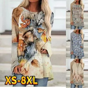 Женские топы, футболка, футболка с акварелью, желтые листья, живопись, активный уличный стиль, свитшот с длинным рукавом, принт, круглый вырез, XS-8XL XL