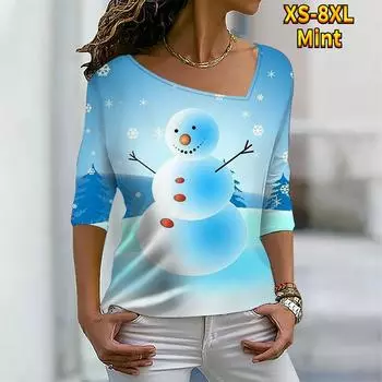 Женские топы Футболка Рождественский снеговик Блестящая роспись Толстовка с v-образным вырезом Уличная одежда Графика Абстрактная живопись Повседневная XS-8XL S