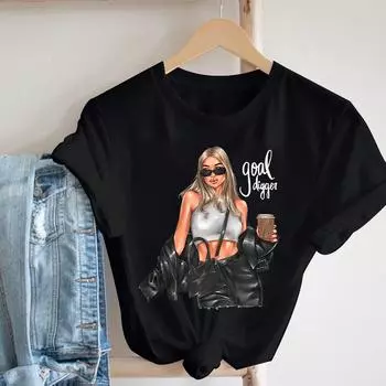 Женские топы, футболки, книги для чтения, принты для девочек, повседневные женские футболки, универсальные, с коротким рукавом в стиле 90-х, кавайная одежда, женская футболка S чёрный