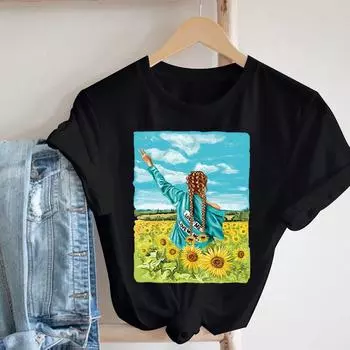 Женские топы, футболки, книги для чтения, принты для девочек, повседневные женские футболки, универсальные, с коротким рукавом в стиле 90-х, кавайная одежда, женская футболка S чёрный