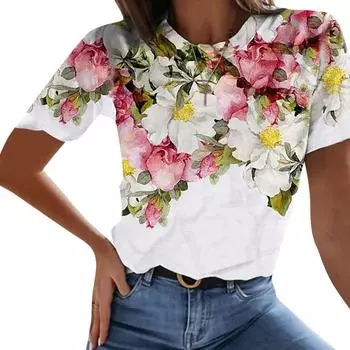 Женские топы Хлопковые топы Свободные повседневные широкие топы с длинными рукавами и принтом XL белый