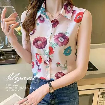 Женские топы и блузки без рукавов с цветочным принтом, майка Femme, летние повседневные рубашки, женская блузка S красный