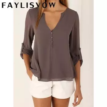 Женские топы и блузки с однотонными пуговицами, свободные хлопковые рубашки-туники с v-образным вырезом и длинными рукавами, весенне-осенние рубашки с длинным рукавом, большие размеры XXXXXL королевский синий