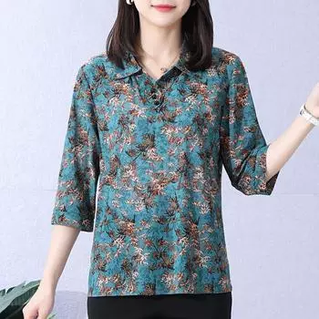 Женские топы и блузки среднего возраста, летние свободные элегантные повседневные рубашки больших размеров для женщин XL