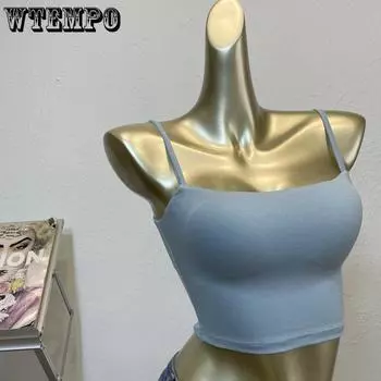 Женские топы из хлопка с подушечками на груди, винтажная майка с тонкими бретелями, однотонные топы, нижняя рубашка S белый