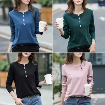 Женские топы из хлопковой смеси, повседневные пуловеры, футболки с длинным рукавом, весна-осень, большие размеры, облегающие рубашки M синий