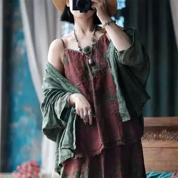 Женские топы Johnature с красным принтом и цветочным принтом, винтажные ткани, женские топы в китайском стиле One Size