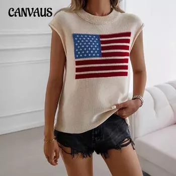 Женские топы ко Дню независимости весна-лето повседневные универсальные свитера контрастных цветов жилеты S чёрный