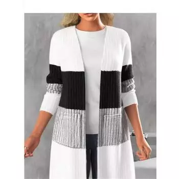 Женские топы контрастного цвета большого размера, повседневная длинная куртка 1XL белый