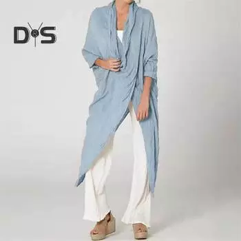 Женские топы, летние рубашки с v-образным вырезом и длинными рукавами, топы с разрезом спереди и сзади, рубашки нестандартной формы, однотонные рубашки средней длины L хаки