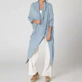 Женские топы, летние рубашки с v-образным вырезом и длинными рукавами, топы с разрезом спереди и сзади, рубашки нестандартной формы, однотонные рубашки средней длины 2XL небесно-голубой