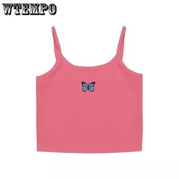 Женские топы, майка большого размера с вышивкой бабочки, сплошной цвет на тонких бретелях, топы без рукавов с открытой спиной L чёрный