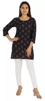 Женские топы Moomaya из вискозы с принтом Туника Туника с 3-мя рукавами Летняя блузка 3XL чёрный