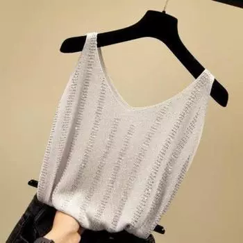 Женские топы на бретельках из ледяного шелка с бриллиантами, женский жилет, свободная короткая рубашка без рукавов с v-образным вырезом XXXL белый