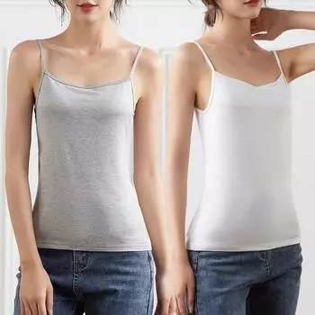 Женские топы на бретельках с круглым вырезом без рукавов, однотонные облегающие дышащие летние топы на бретелях M чёрный