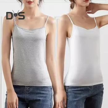 Женские топы на бретельках с круглым вырезом без рукавов, однотонные облегающие дышащие летние топы на бретелях M чёрный