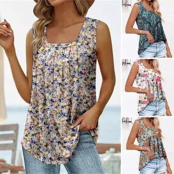 Женские топы на бретелях, летний жилет без рукавов с квадратным вырезом и цветочным принтом на плечах, свободный летний топ с широкими ремнями M белый