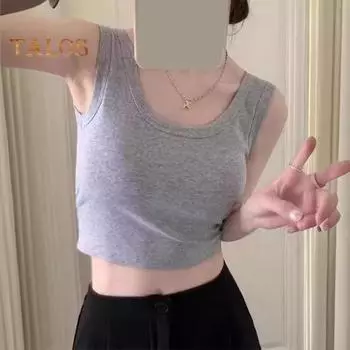 Женские топы на бретелях с круглым вырезом без рукавов, приталенная майка, сплошной цвет, топы с высокой эластичной подошвой и бретельками чёрный