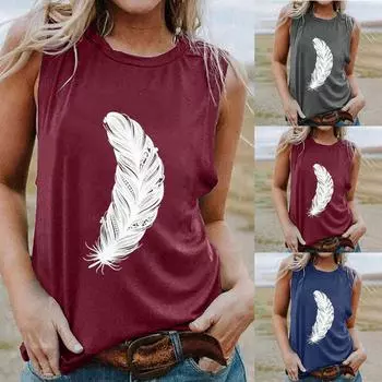 Женские топы на бретелях с принтом перьев для взрослых и девочек, летние пляжные майки с забавным рисунком, жилет, блузка L серый