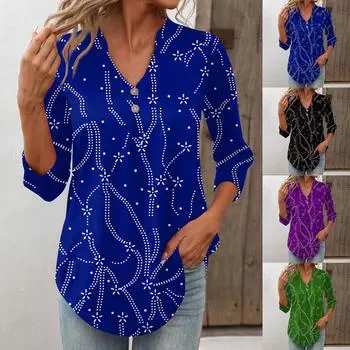 Женские топы на пуговицах с v-образным вырезом Женские топы с рукавами 4/3 Неровный низ Топы с рукавами 4/3 Повседневные повседневные топы Модные топы с рукавами 4/3 Футболки L чёрный