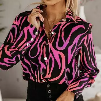 Женские топы на весну и осень, рубашка с длинным рукавом, блузка с принтом S зелёный