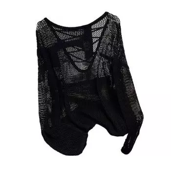 Женские топы-накидки с V-образным вырезом, воротником на бретелях, длинным рукавом, летние солнцезащитные топы, однотонная рубашка с ажурным дизайном, непромокаемая рубашка L