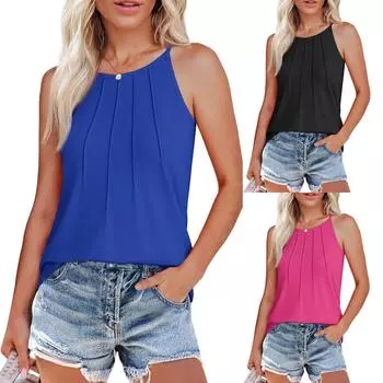 Женские топы, нарядные, повседневные, плиссированные топы, летние наряды, безрукавки, мода M красный